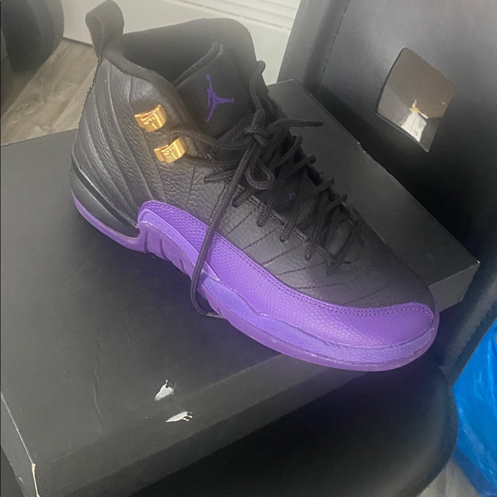 Jordan Sneakers in Black and Purple with Gold Accents